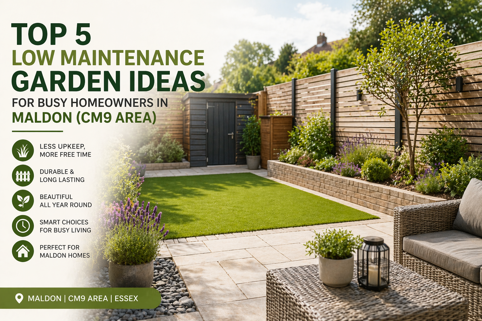 Top 5 Low Maintenance Garden Ideas for Busy Homeowners in Maldon (CM9 Area)